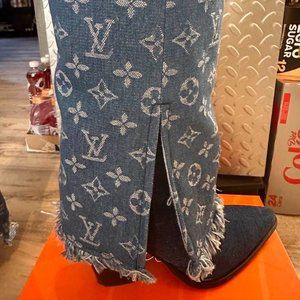 Denim Overlay Cowboy Boots